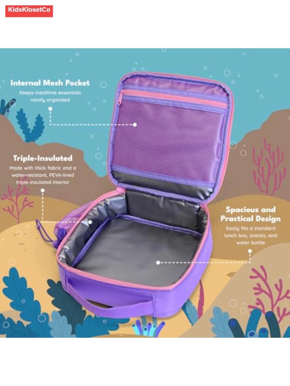 Kids Insulated Lunch Bag with Water Bottle Pocket - Picture 3 of 6